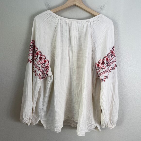 Old Navy Womens XL Embroidered Peasant Blouse Gauzy Cotton Boho Floral Shirt - Picture 11 of 11